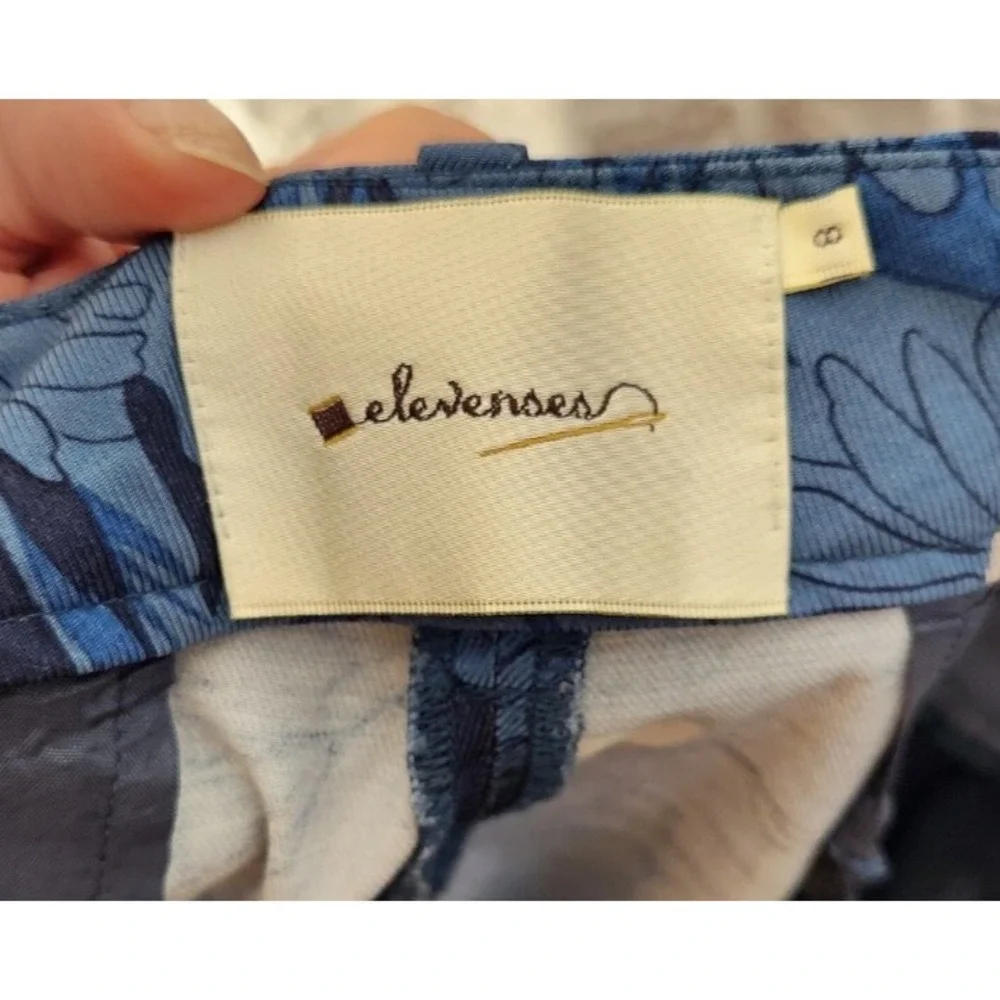 Anthropologie Elevenses‎ Womens Floral Ankle Pants Size 8 Blue Art to Wear